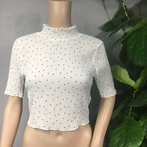 LUSH Sheer Black & White Polka Dot Crop Top Size S